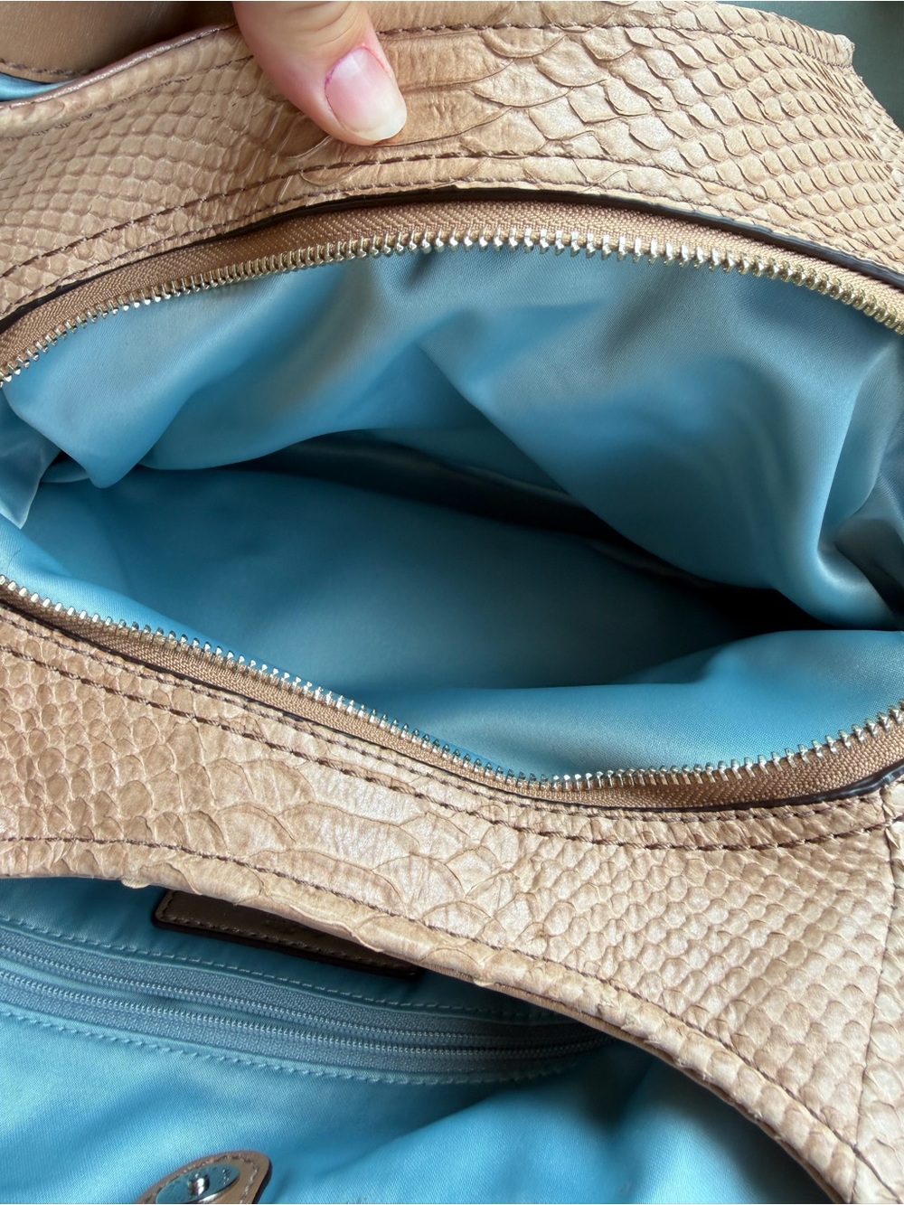 Coach Beige Python-Embossed Leather Shoulder Hobo - Picture 9 of 13